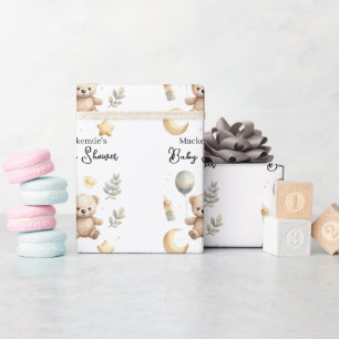 Hemelse teddybeer waterverf babyshower cadeaupapier