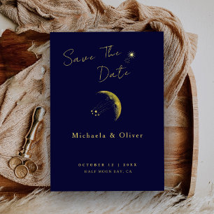 Hemelse Trouw met Maan en Goud in Blauwe Nacht Save The Date