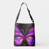 Hemelse vlinder zwarte achtergrond crossbody tas (Achterkant)