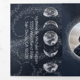 Hemelse Volle Maan en Sterren Bruiloft Drieluik Uitnodiging