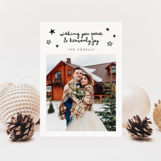 Hemelse vreugde Religieuze feestdag Trouwfoto Wit Feestdagenkaart