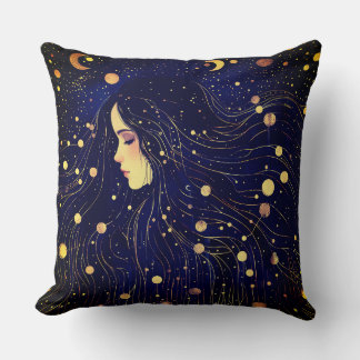Hemelse Vrouw Godin Moon Stars Sky Kussen