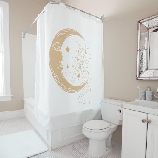 Hemelse vrouw maan & sterren, boho, elegant goud douchegordijn (In situ)