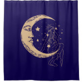 Hemelse vrouw maan & sterren, boho, elegant goud douchegordijn (Voorkant)