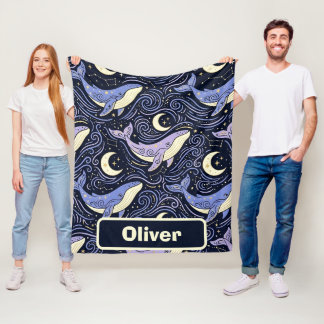 Hemelse Walvis met Mysterieuze Maan en Sterren Fleece Deken