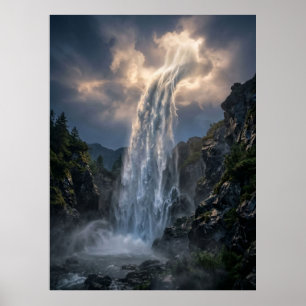 Hemelse Waterval Licht Landschap Poster