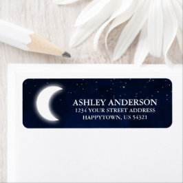 Hemelse Waterverf Blauwe Hemel Maan Sterren Etiket