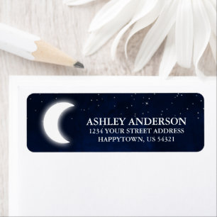 Hemelse Waterverf Blauwe Hemel Maan Sterren Etiket