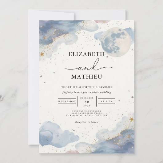 Hemelse Waterverf Cloud Wedding Kaart (Voorkant)