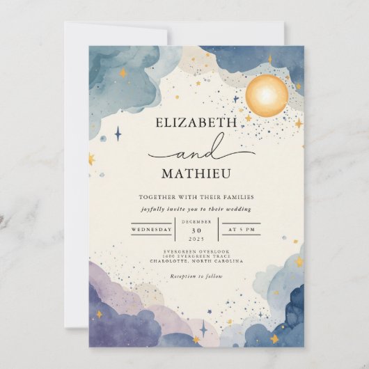 Hemelse Waterverf Sky Wedding Kaart (Voorkant)