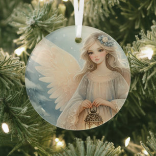 Hemelse Winter Engel Lantaarn van Genade Glas Ornament