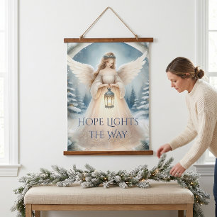 Hemelse Winter Engel Lantaarn van Genade Hangend Wandkleed
