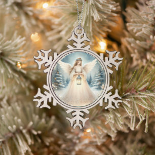 Hemelse Winter Engel Lantaarn van Hoop Tin Sneeuwvlok Ornament