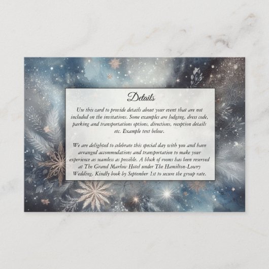 Hemelse Winter Midnight Sparkle Wedding Informatiekaartje (Voorkant)