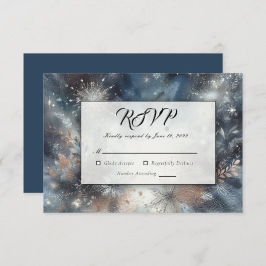 Hemelse Winter Midnight Sparkle Wedding RSVP Kaartje (Voorkant / Achterkant)