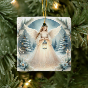 Hemelse Winterengel Lantaarn van Hoop Keramisch Ornament