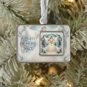 Hemelse Winterengel Lantaarn van Hoop Verzilverd Kader Ornament