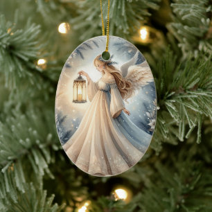 Hemelse Winterengel Lantaarn van Vrede Keramisch Ornament