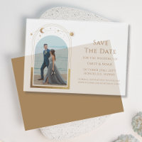 Hemelse Witte Gouden Fotobruiloft Bewaar de datum