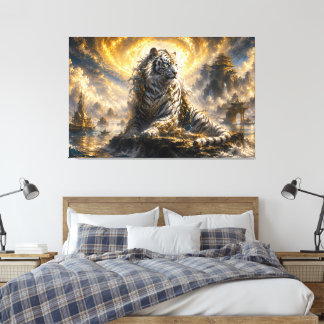 Hemelse Witte Tijger Bewaker van de Maanverlichte Canvas Afdruk