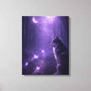 Hemelse Wolf Onder Paarse Maan Canvas Kunst