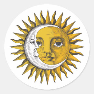 Hemelse Zon en Maan Ronde Sticker