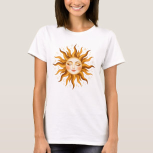 Hemelse Zon Gezicht Vintage Boho Kunst T-shirt