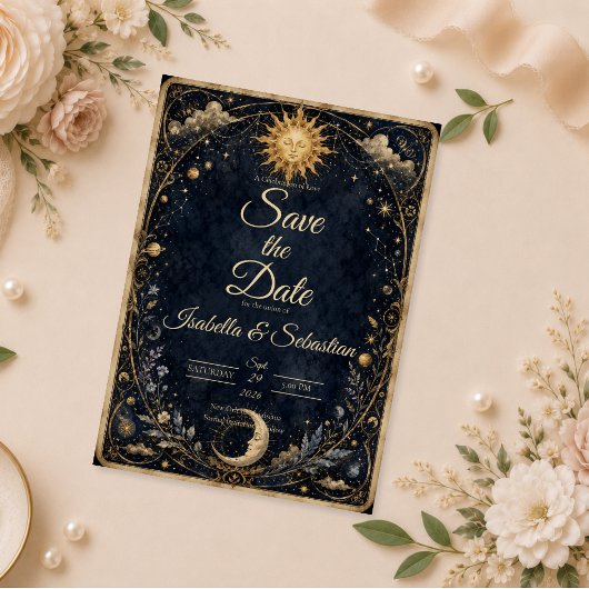 Hemelse Zon Maan Bruiloft Save The Date