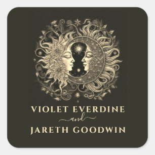 Hemelse Zon Maan Bruiloft Vierkante Sticker