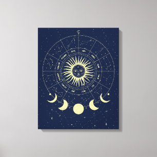 Hemelse Zon Maan Fases Zodiac Canvas Afdruk