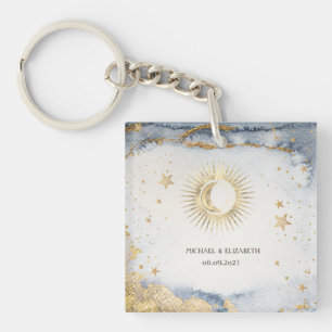 Hemelse Zon, Maan, Sterren Aquarel Sleutelhanger