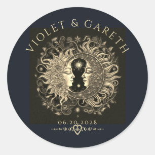 Hemelse Zon Maan Sterren Bruiloft Ronde Sticker