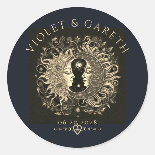 Hemelse Zon Maan Sterren Bruiloft Ronde Sticker (Voorkant)