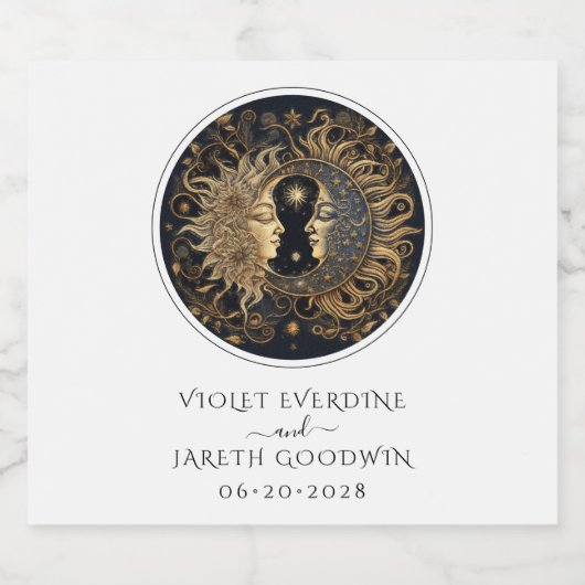 Hemelse Zon Maan Sterren Bruiloft Sparkling Wijnetiket (Enkel label)