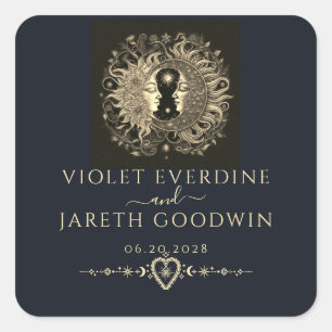 Hemelse Zon Maan Sterren Bruiloft Vierkante Sticker