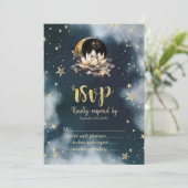 Hemelse Zon, Maan, Sterren Lotus Night Sky RSVP Kaart (Staand voorkant)