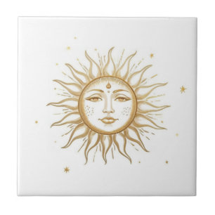 Hemelse Zon met Gezicht Goud en Wit Tegeltje