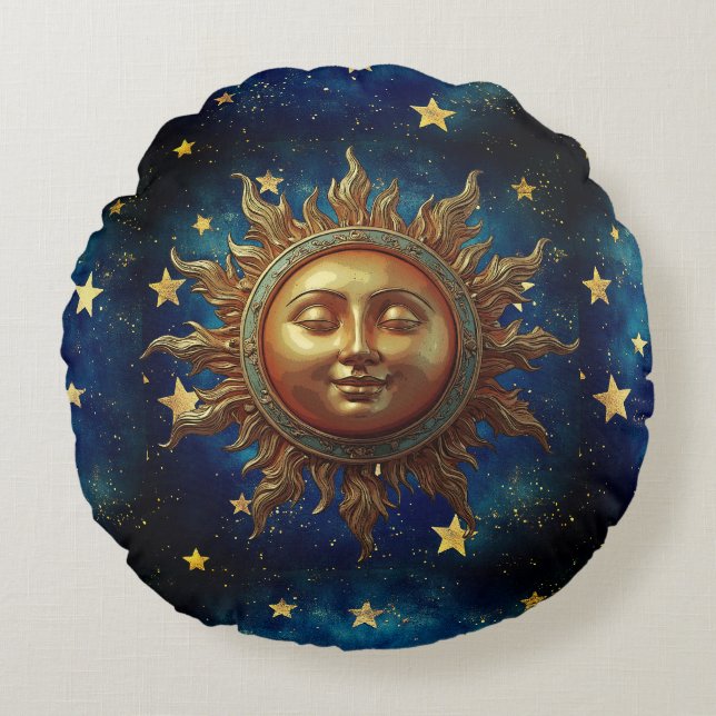 Hemelse Zon  Rond Kussen (Voorkant)