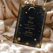 Hemelse Zwarte Gouden Zon Astronomie bruiloft Save The Date