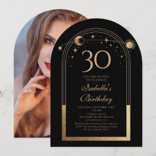 Hemelse Zwarte Gouden Zon Maan Sterren 30e Verjaar Kaart