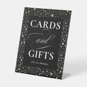 Hemelse Zwarte Kaart en geschenken bruiloft Reclamebord Met Voetstuk