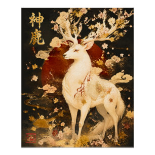 Hemelwit hert Japanse mythologie-kunst Perfect Poster