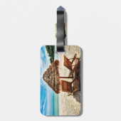 Hemelwolf op beach throw pillow bagagelabel (Achterkant verticaal)