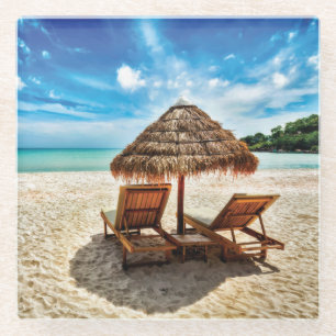 Hemelwolf op beach throw pillow glazen onderzetter