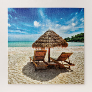 Hemelwolf op beach throw pillow legpuzzel