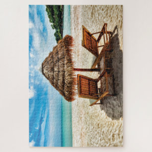 Hemelwolf op beach throw pillow legpuzzel