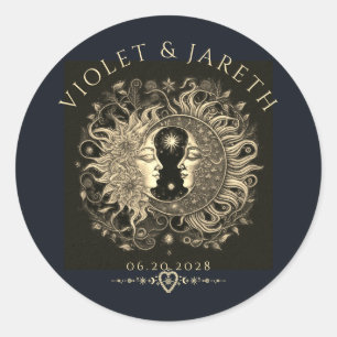 Hemelzon Maan Sterren Bruiloft  Ronde Sticker