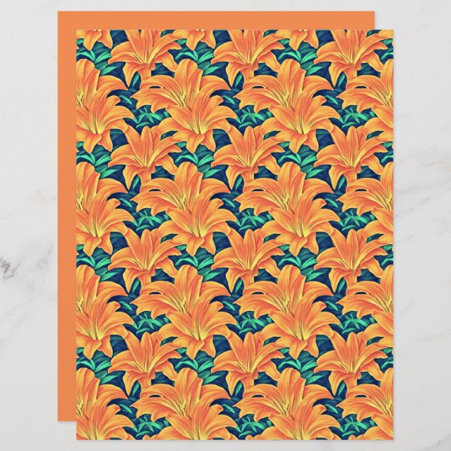 Hémérocalles orange avec feuilles vertes (Devant / Derrière)