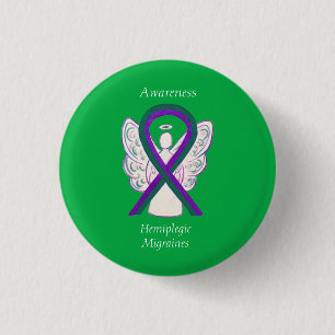 Hemiplegische migraine Bewustmaking Ribbon Angel B Ronde Button 3,2 Cm
