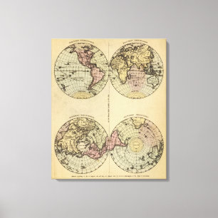 Hemisferes Handkleurige atlaskaart Canvas Afdruk